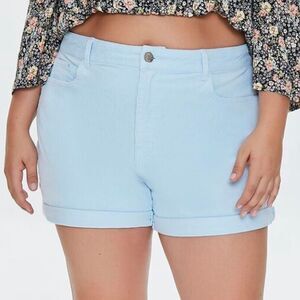 Forever 21- Cuffed Hem Corduroy Shorts- Light Blue- Size: 24